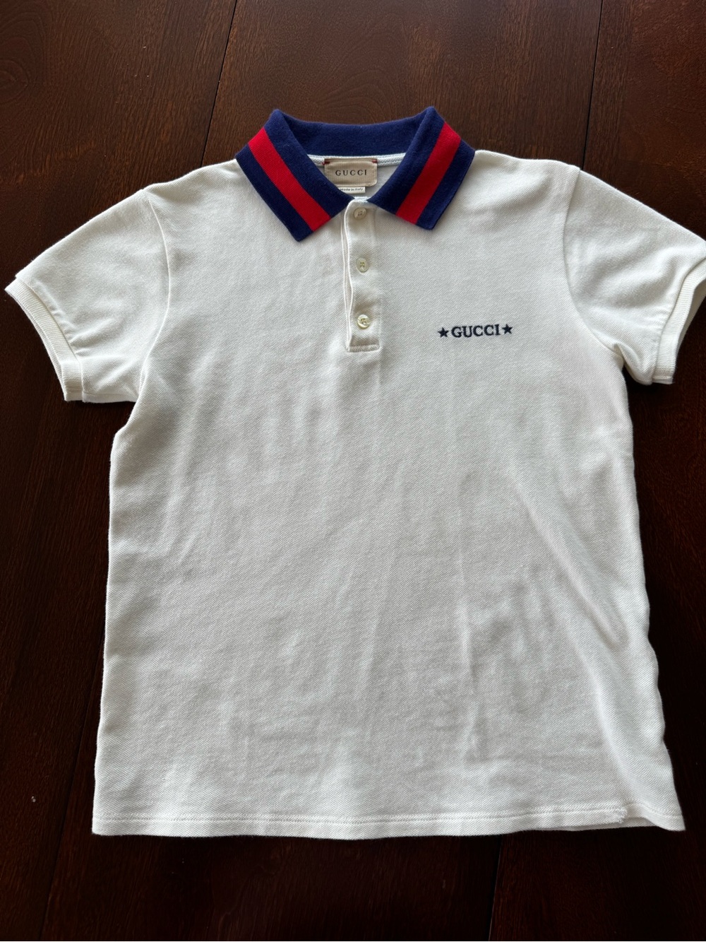Gucci White Polo with Navy & Red Trim Collar - Kids